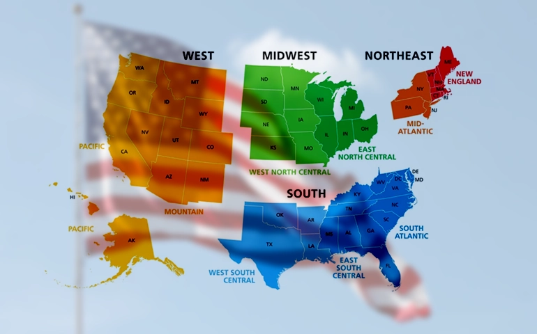 Map of American states and regions