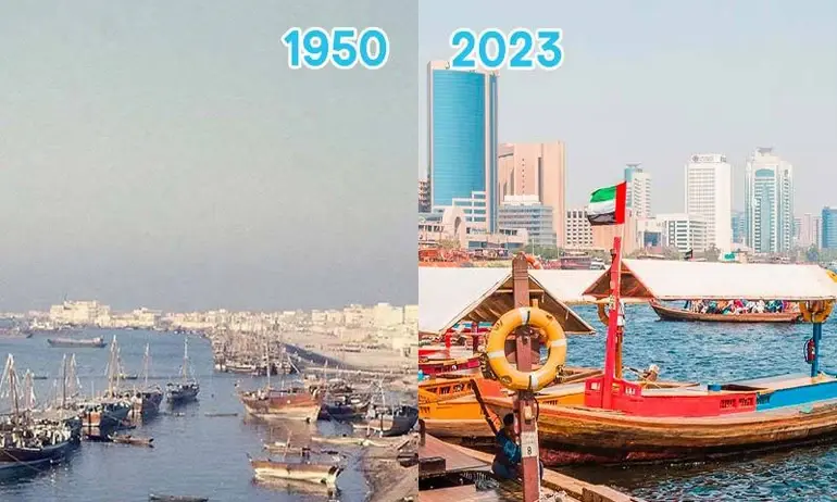 Dubai Creek in 1950 vs. now